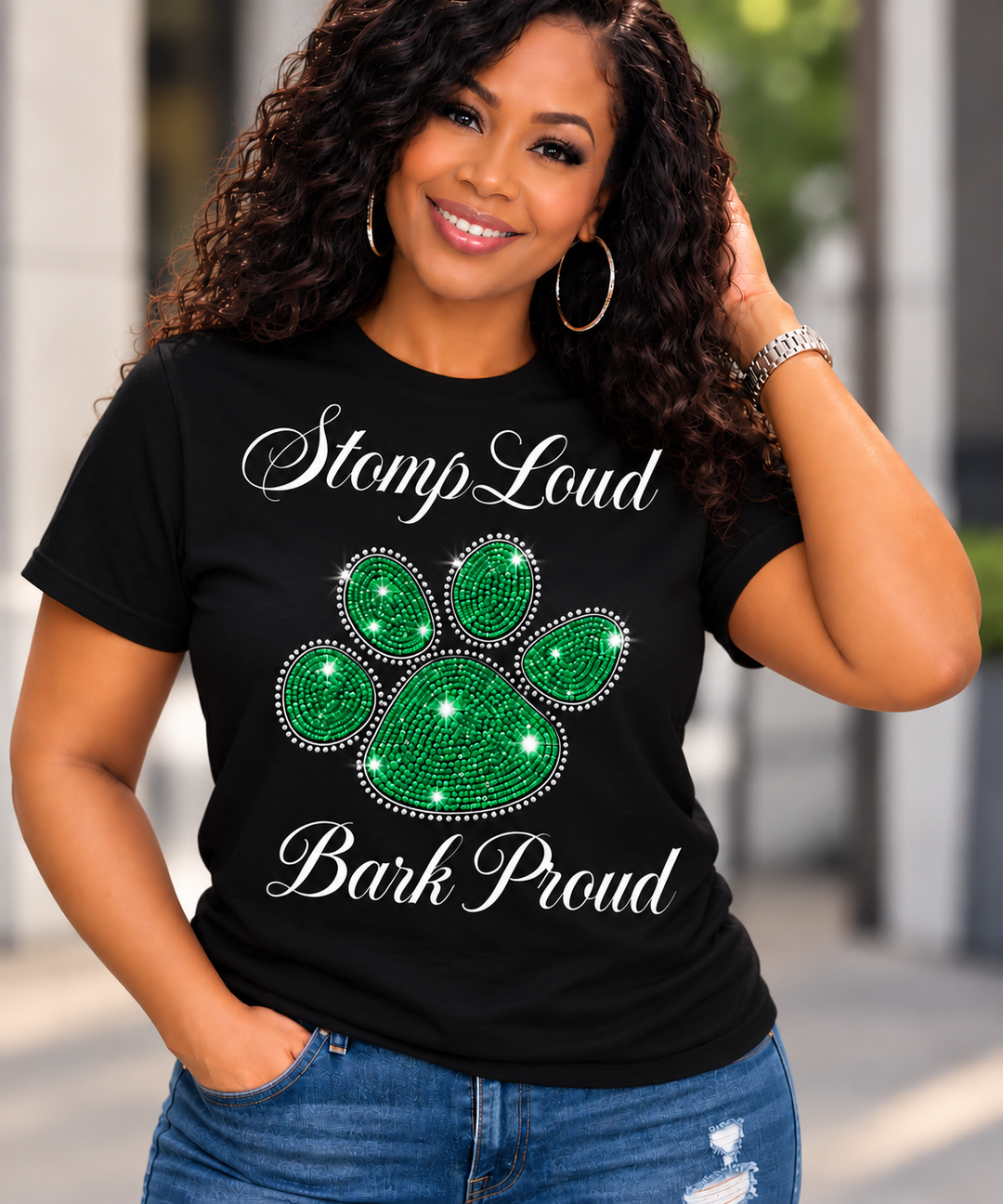 Stomp Loud Bark Proud Sequin Bling Unisex Tee